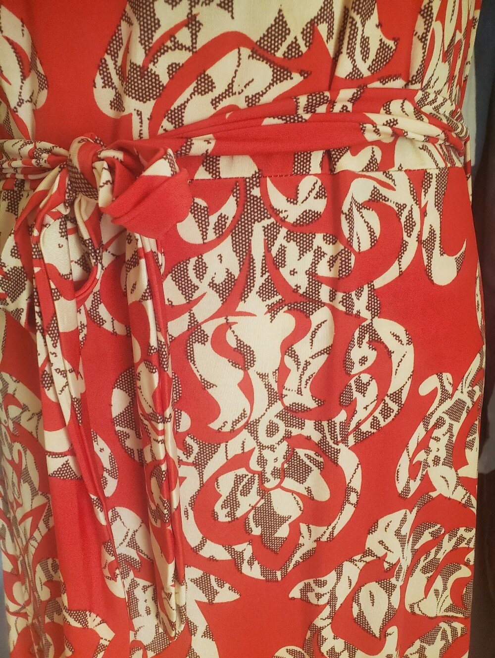 Vintage Ruffle Bodice Crepe Damask Print Off Shoulder Maxi - Picture 4 of 6